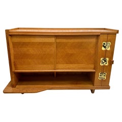 Vintage Guillerme & Chambron Credenza in Oak with Ceramic Details