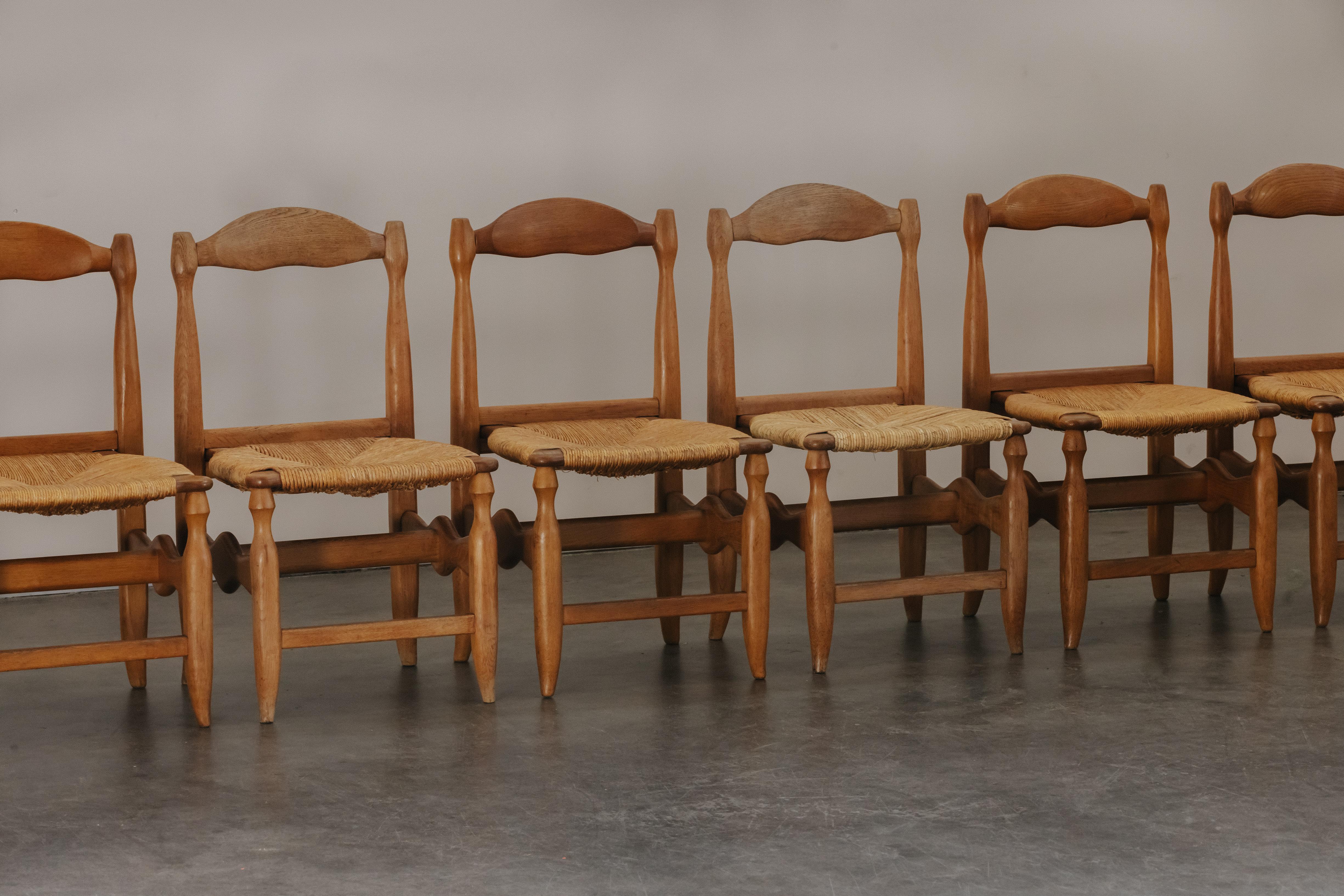 European Vintage Guillerme et Chambron Dining Chairs in Oak, From France, 1970 For Sale