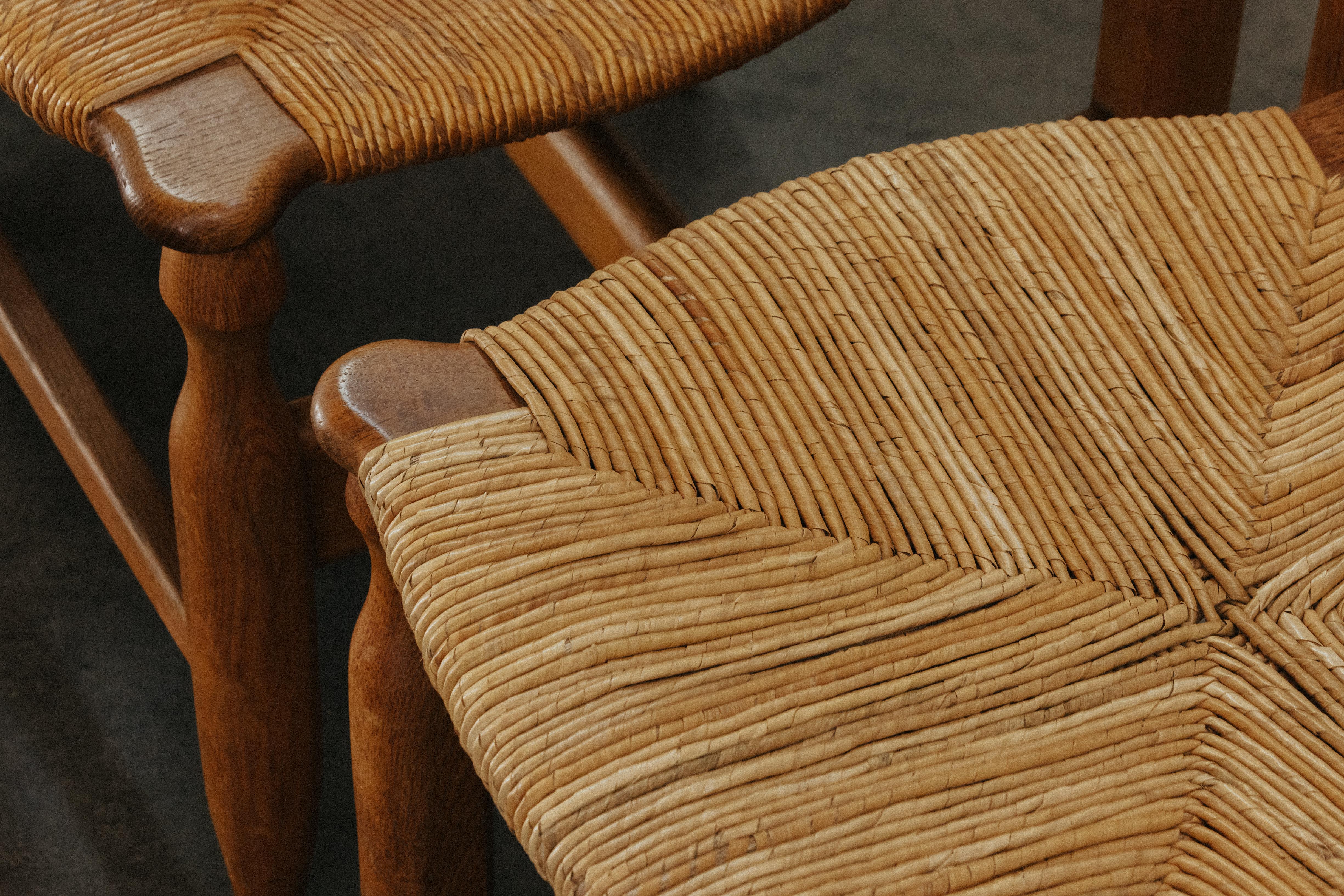 Late 20th Century Vintage Guillerme et Chambron Dining Chairs in Oak, From France, 1970 For Sale