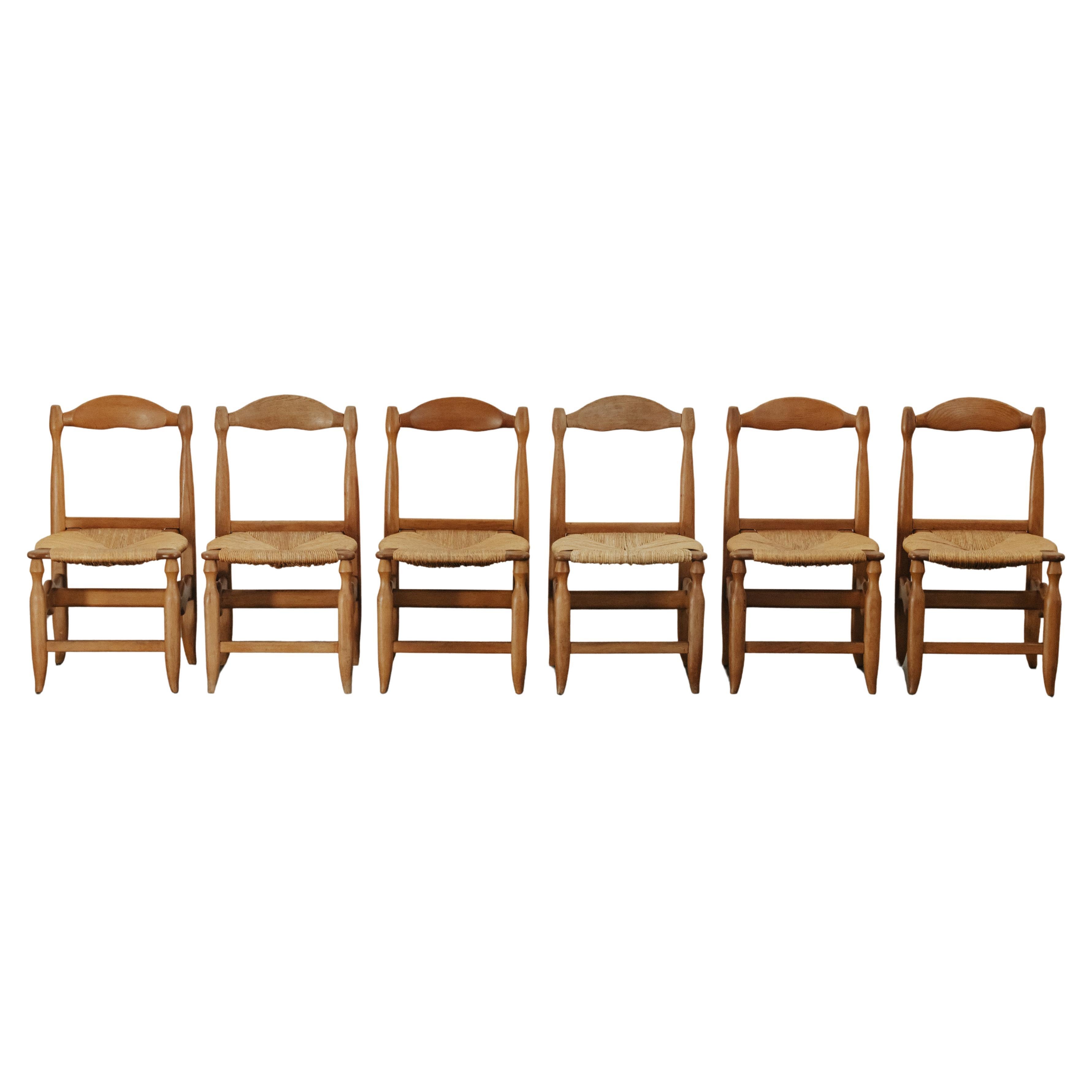 Vintage Guillerme et Chambron Dining Chairs in Oak, From France, 1970 For Sale