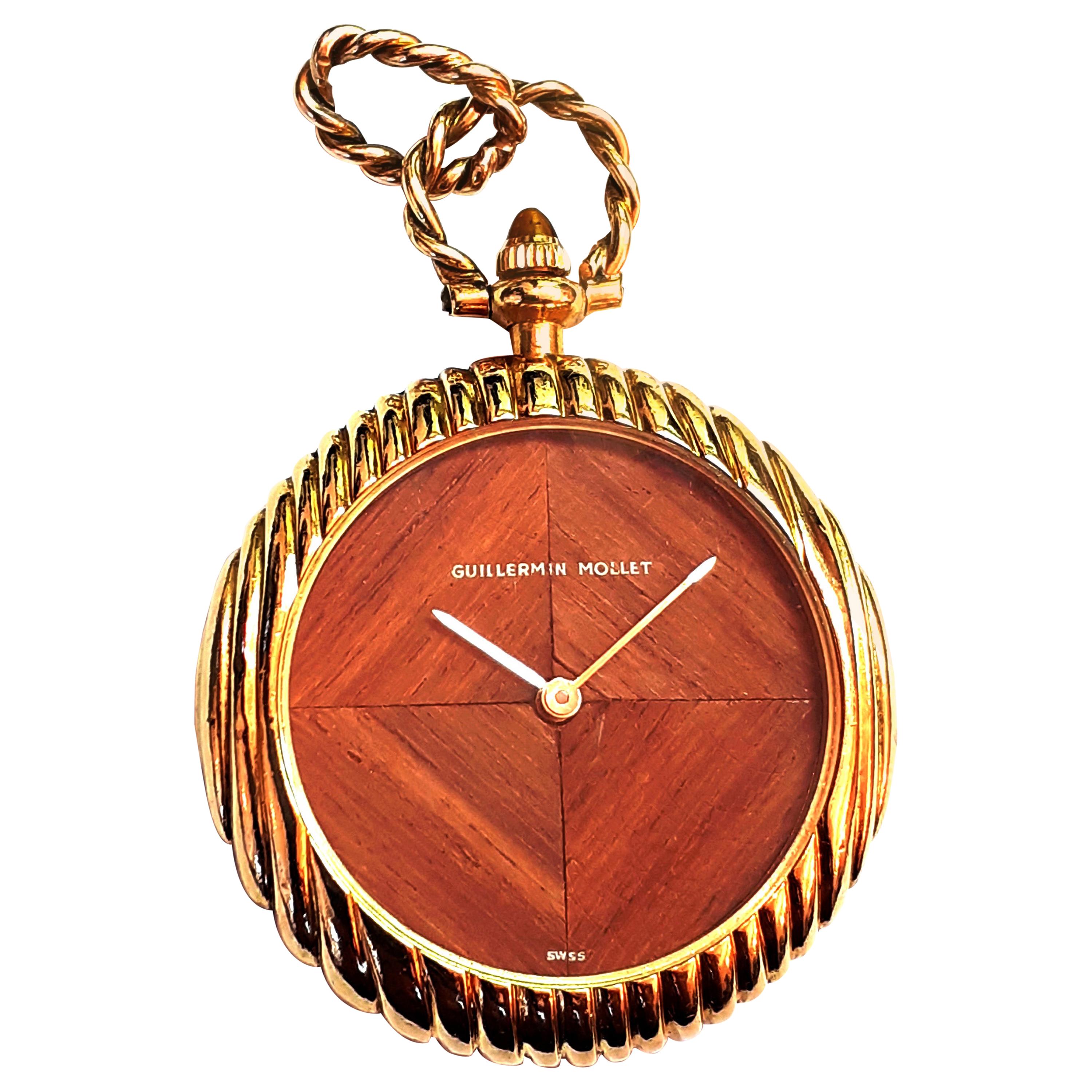 Vintage Guillermin Mollet Mahogany Dial Yellow Gold Pocket Watch