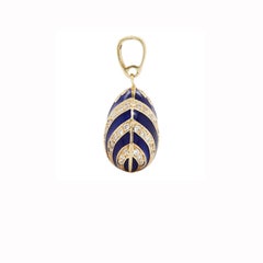 Vintage Guilloché Blue Enamel and 14 Carat Yellow Gold Egg Charm