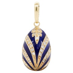 Vintage Guilloché Blue Enamel and 14 Carat Yellow Gold Egg Charm