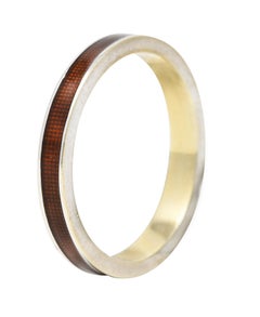 Vintage Guilloche Brown Emaille 18 Karat Weißgold Channel Band Stack Ring