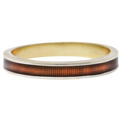 Vintage Guilloche Brown Enamel 18 Karat White Gold Channel Band Stack Ring