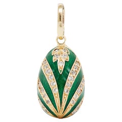 Vintage Guilloché Green Enamel and 14 Carat Yellow Gold Egg Charm