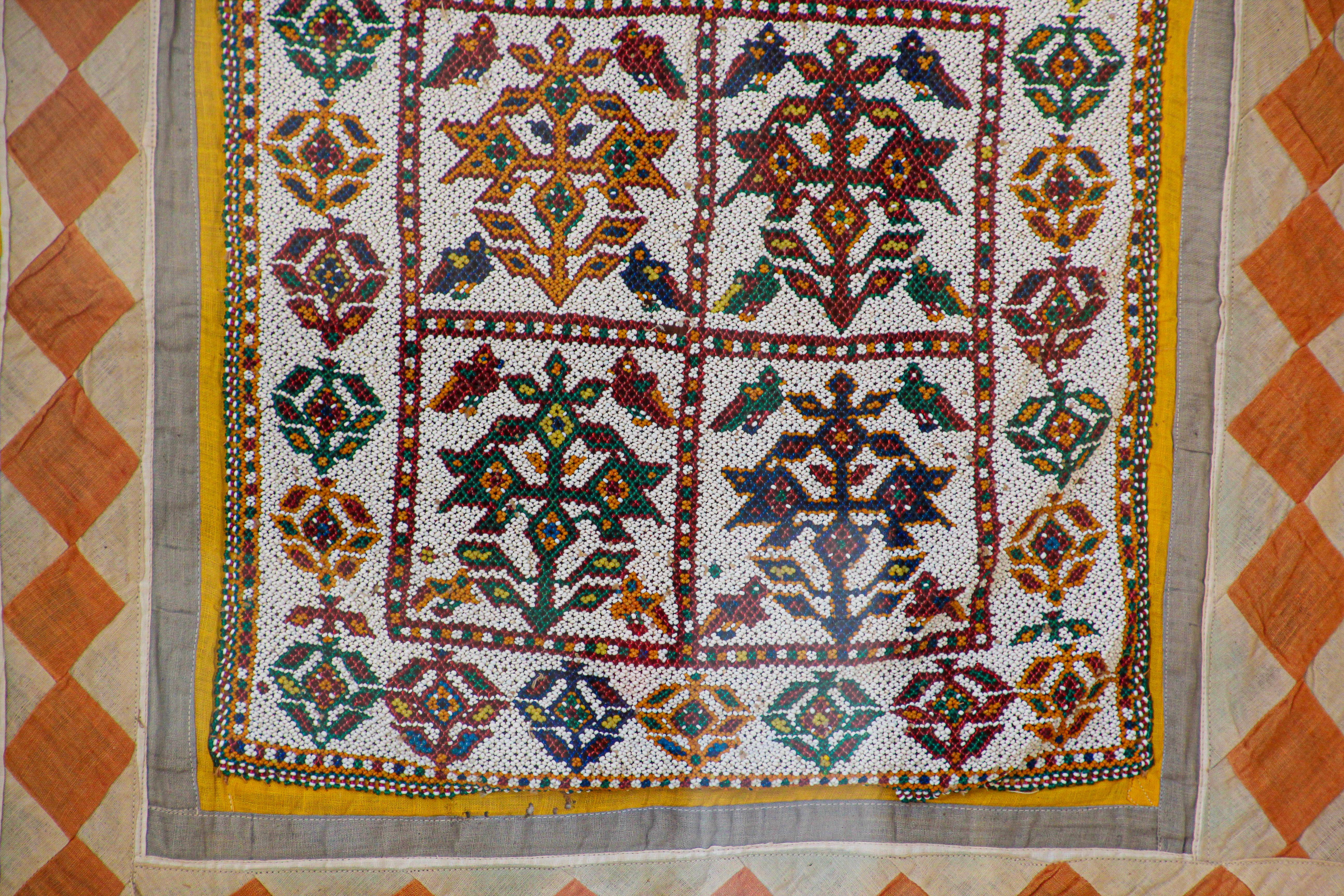 Fabric Vintage Gujarat Saurashta Ethnic Beaded Textile India Framed For Sale