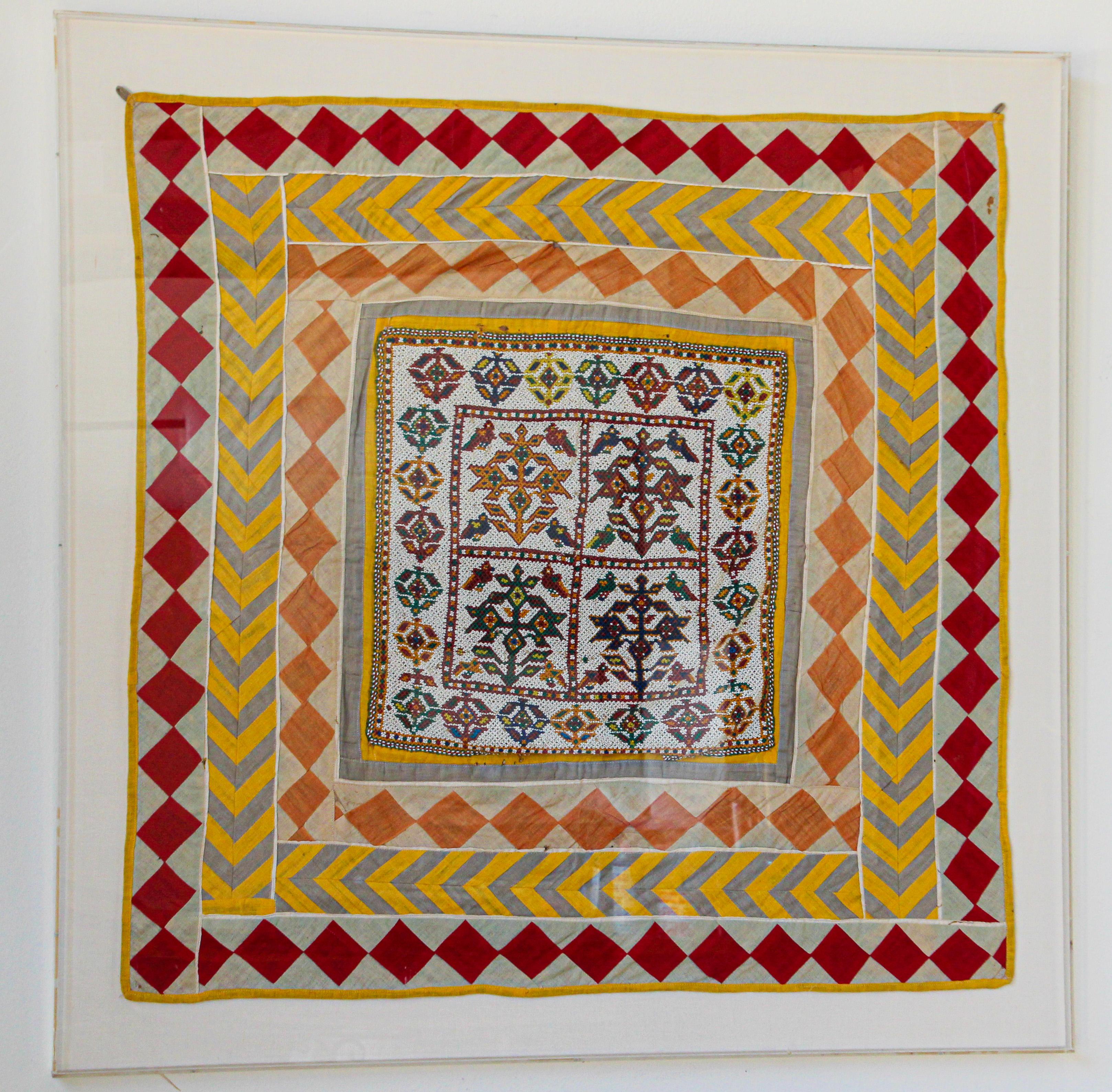 Vintage Gujarat Saurashta Ethnic Beaded Textile India Framed For Sale 5