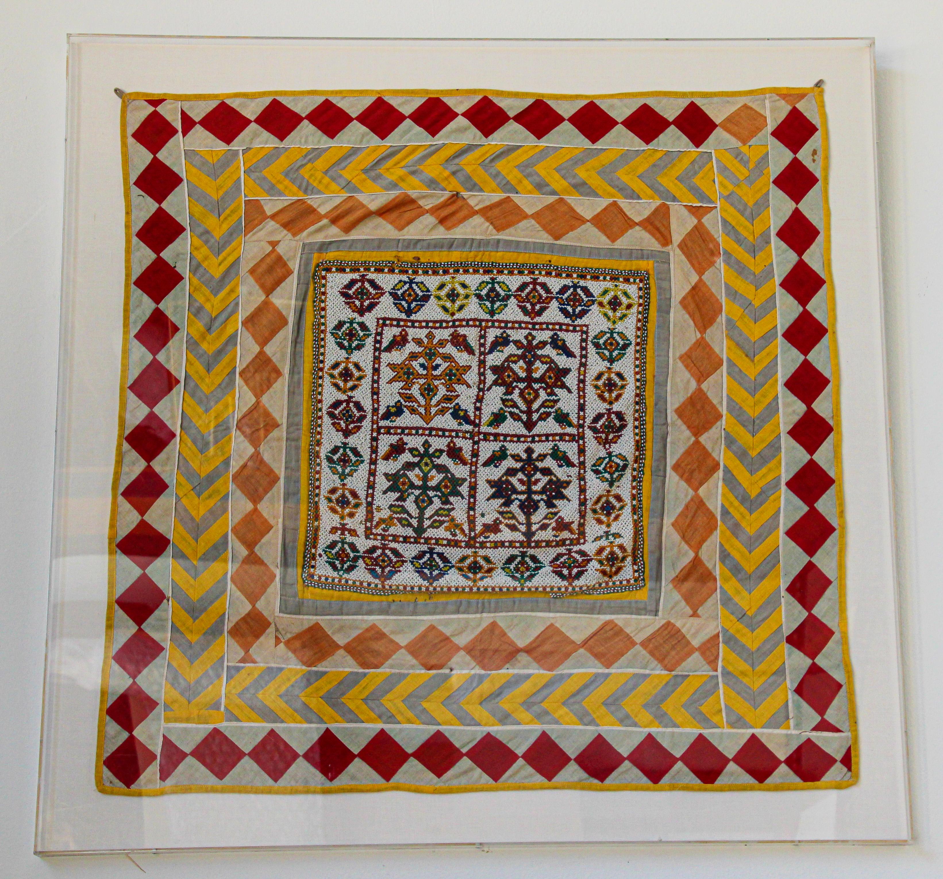 Vintage Gujarat Saurashta Ethnic Beaded Textile India Framed For Sale 6