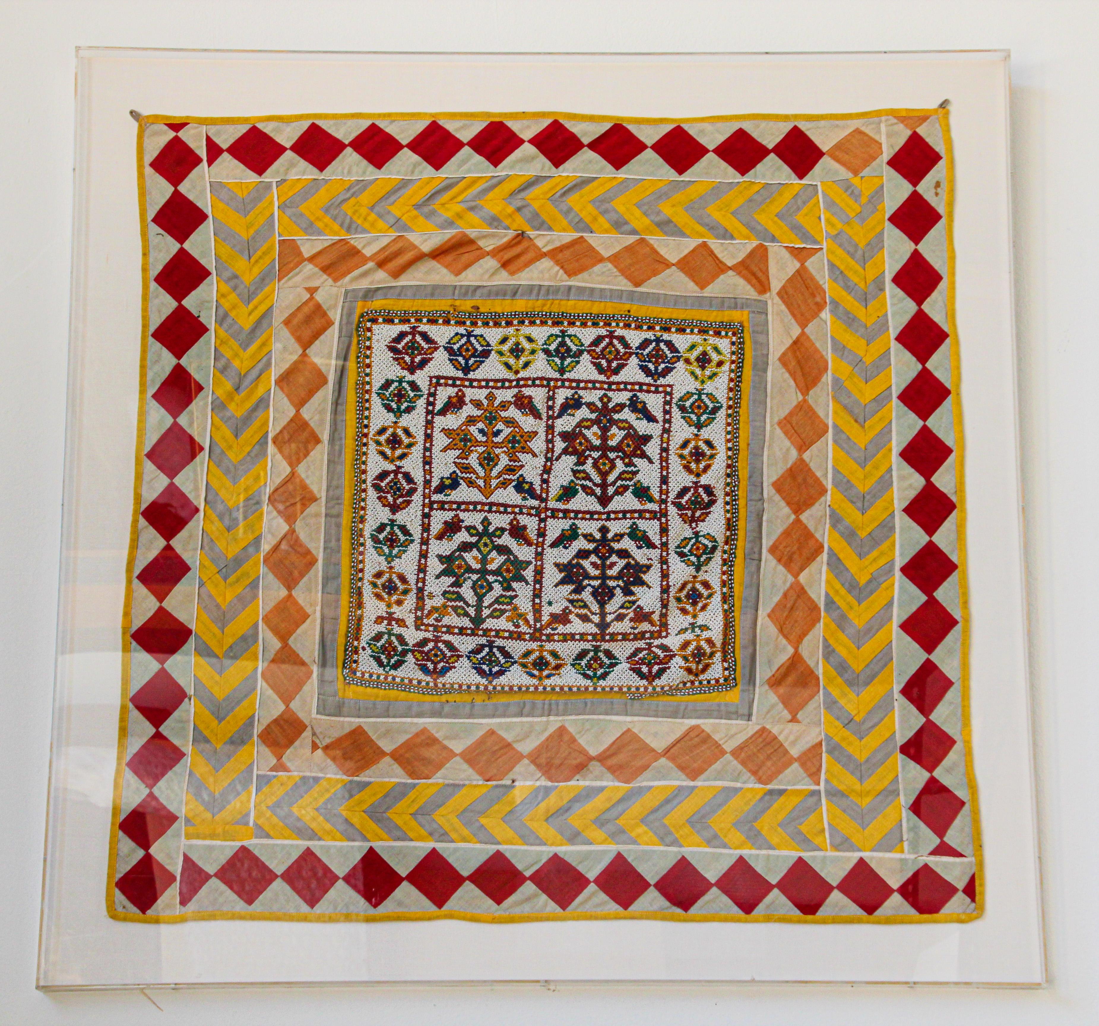 Vintage Gujarat Saurashta Ethnic Beaded Textile India Framed For Sale 7