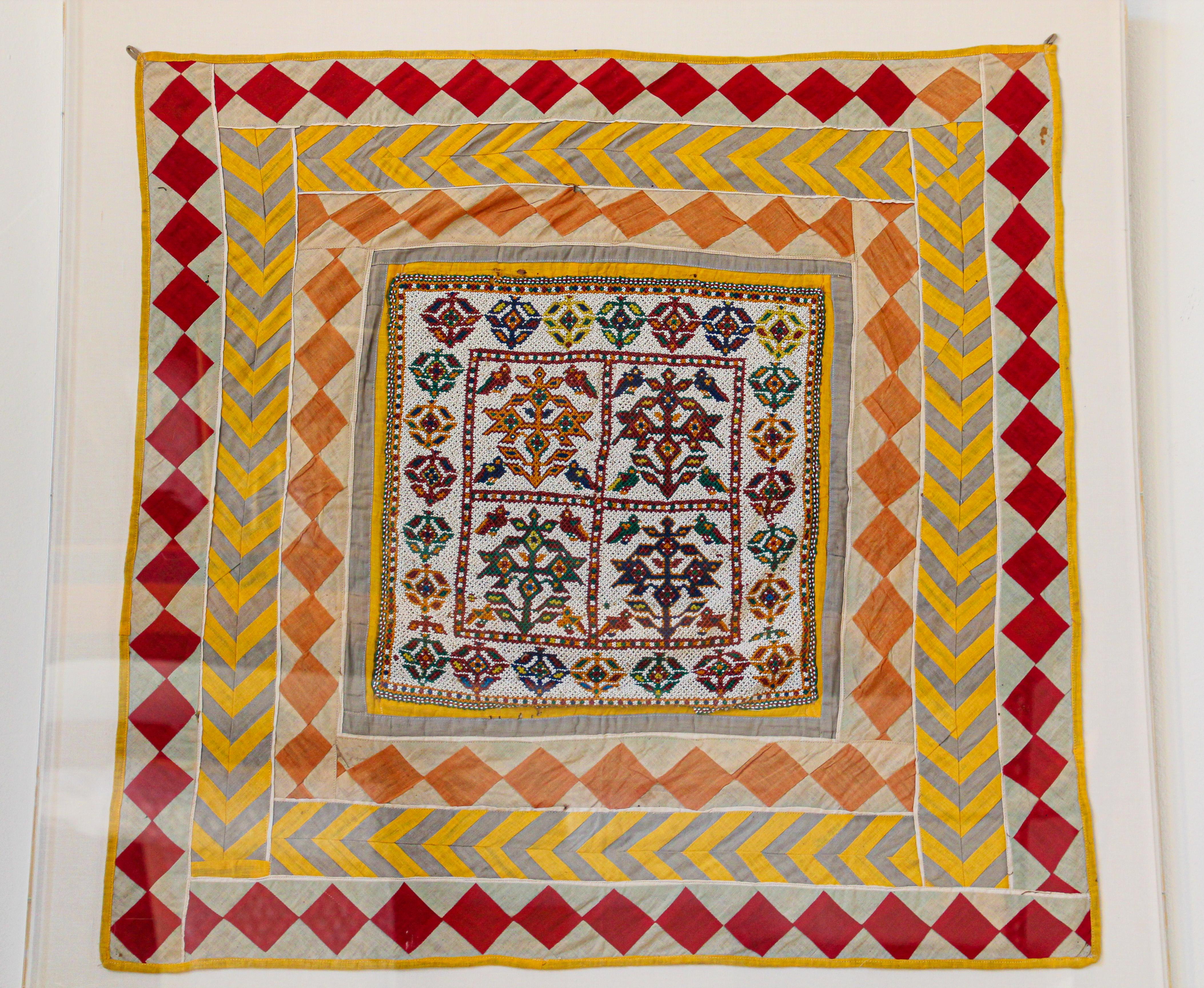 Vintage Gujarat Saurashta Ethnic Beaded Textile India Framed For Sale 8