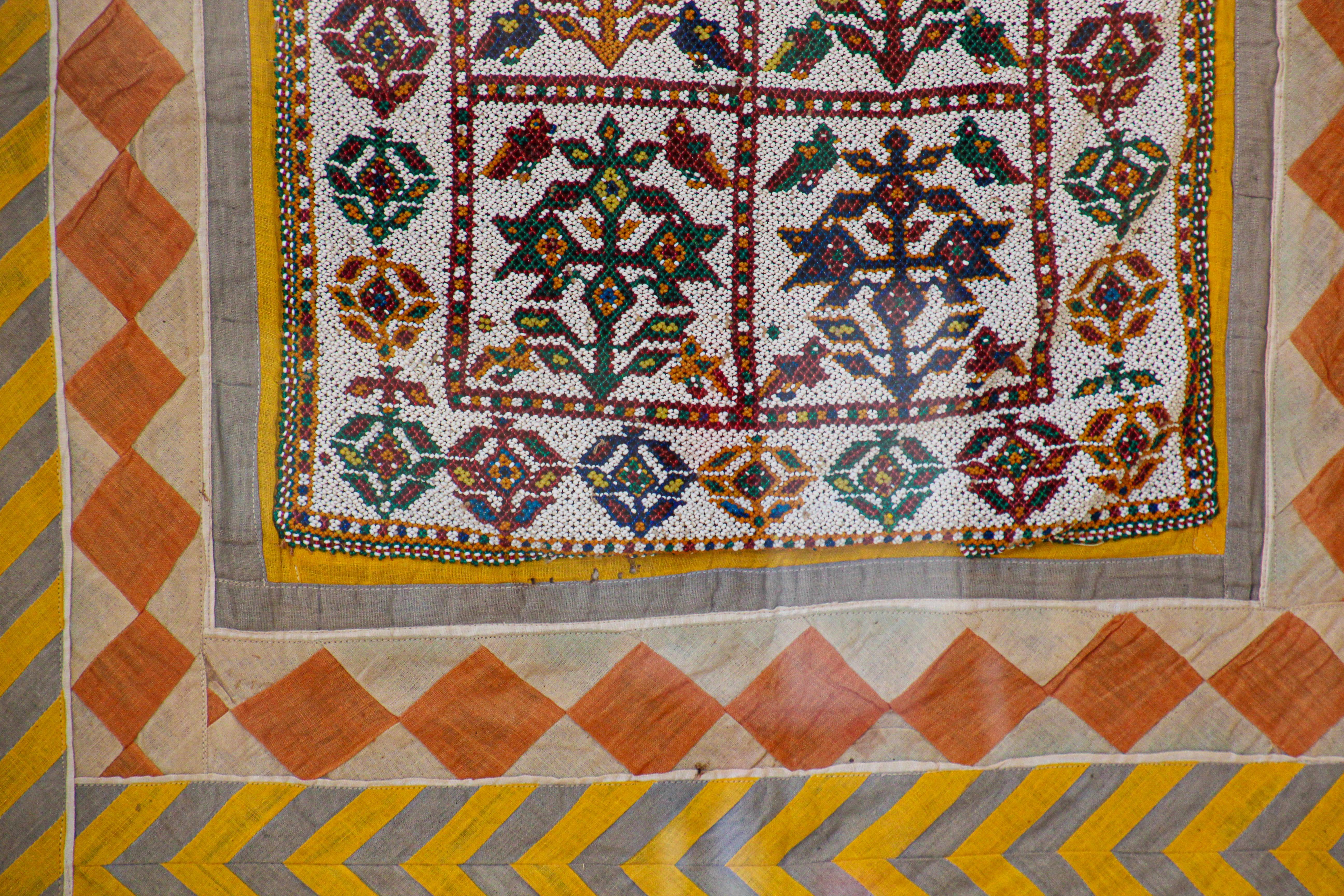 Embroidered Vintage Gujarat Saurashta Ethnic Beaded Textile India Framed For Sale