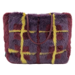 Vintage Guliana Teso Maroon Plaid Prink Mink Fur Handbag