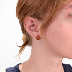 Vintage Gump's 14K Gold and Red / Orange Jade Cabochon Earrings