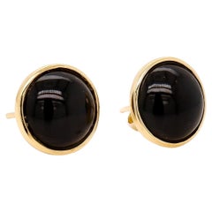 Vintage Gump's 14K Gold & Black Jade Cabochon Stud Earrings
