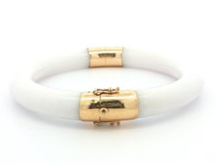 Vintage Gump's 14k Gold GIA Arc "A" White Fei Cui Jade Scharnier Armreif Armband
