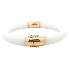 Vintage Gump's 14k Gold GIA Arc "A" White Fei Cui Jade Scharnier Armreif Armband