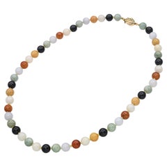 Vintage Gump's 14k Yellow Gold Multi Color Jade Necklace
