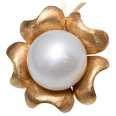 Vintage Gump's 18K Gold Blume Clip-On Ohrringe mit Zuchtperlen