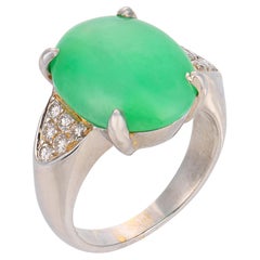 Vintage Gump's GIA 4.70 carat natural jade diamond 18k white gold ring