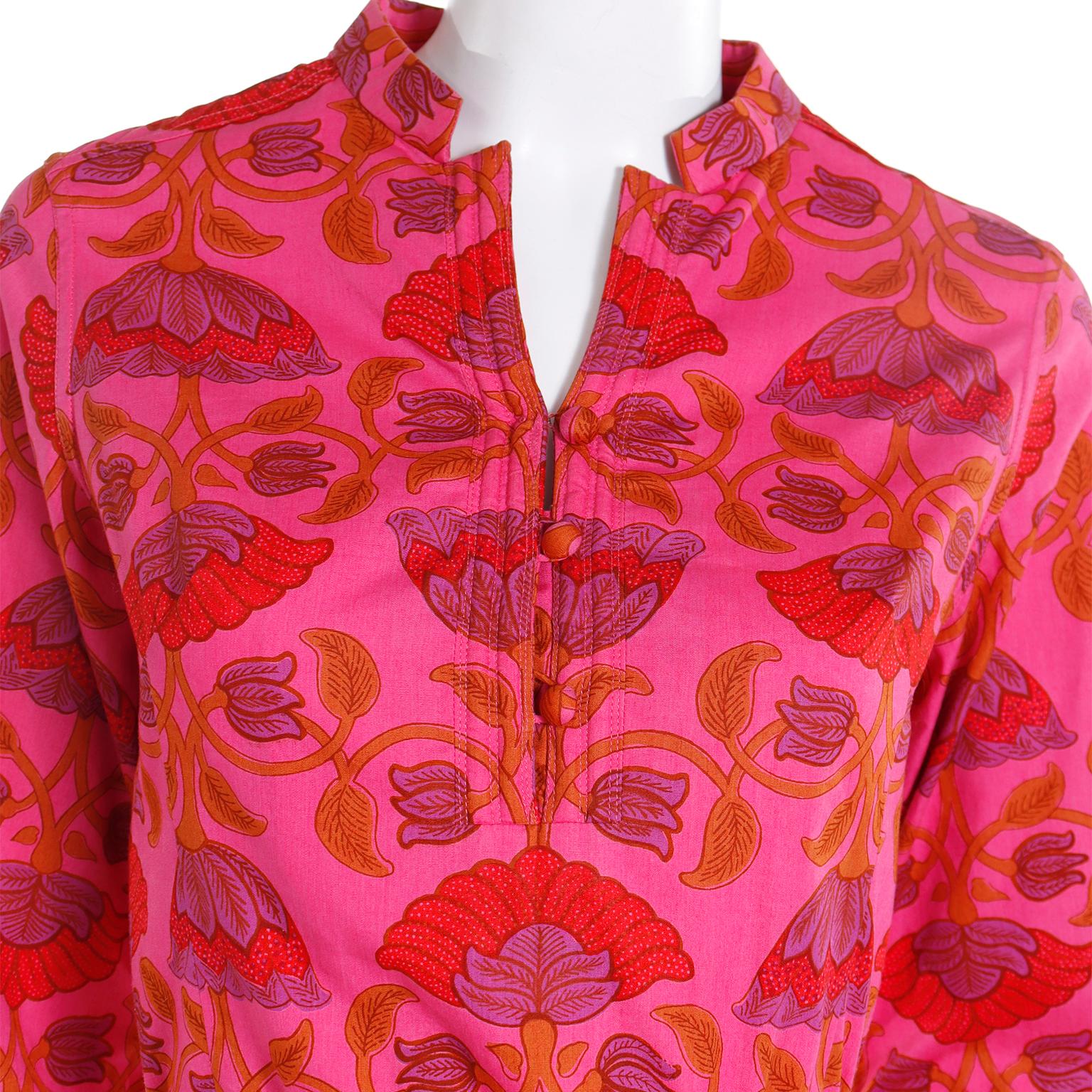 Women's Vintage Gump's San Francisco Bold Pink Purple & Orange Cotton Floral Dress