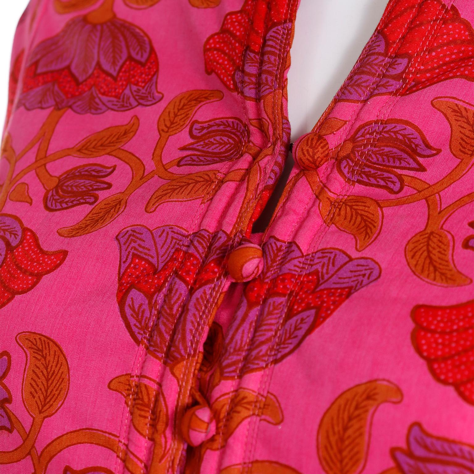 Vintage Gump's San Francisco Bold Pink Purple & Orange Cotton Floral Dress 1