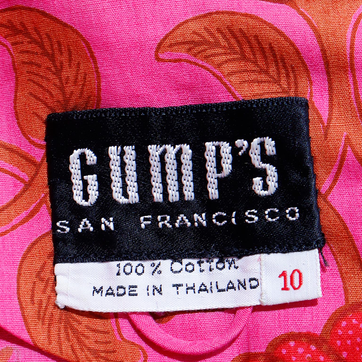Vintage Gump's San Francisco Bold Pink Purple & Orange Cotton Floral Dress 2