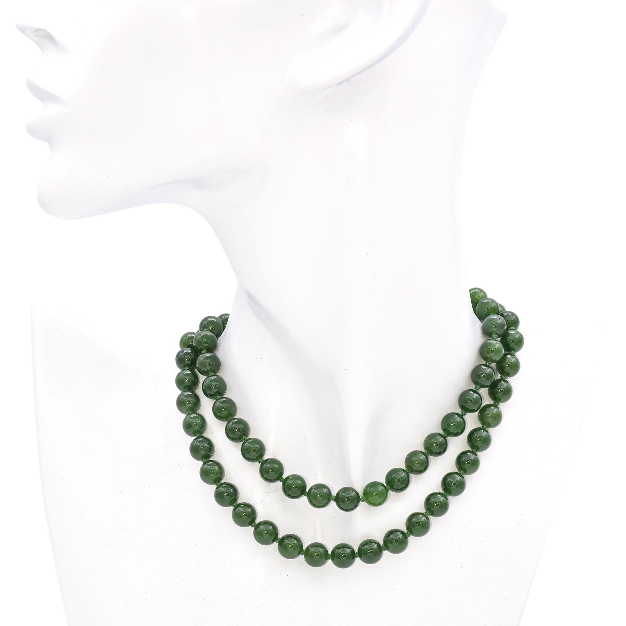 Vintage Gump's Shou 14k Yellow Gold Green Jade Longevity Strand Beaded Necklace 2