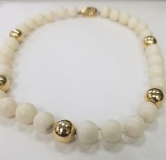 Vintage Gump's White Coral 14K Yellow Gold 12mmBead Necklace Fine Estate Jewelry