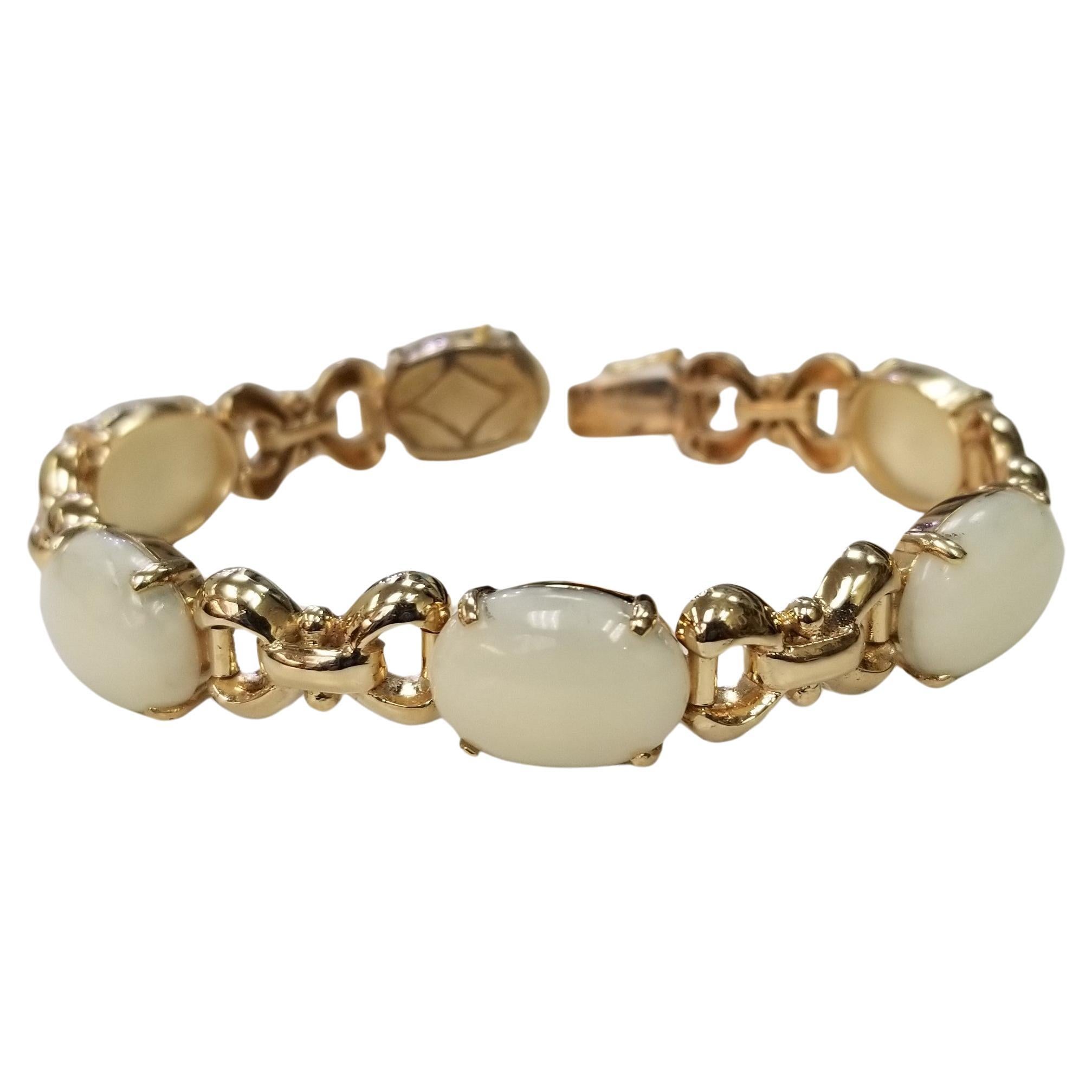 Vintage Gump's White Coral 14K Yellow Gold Link Bracelet Fine Estate Jewelry