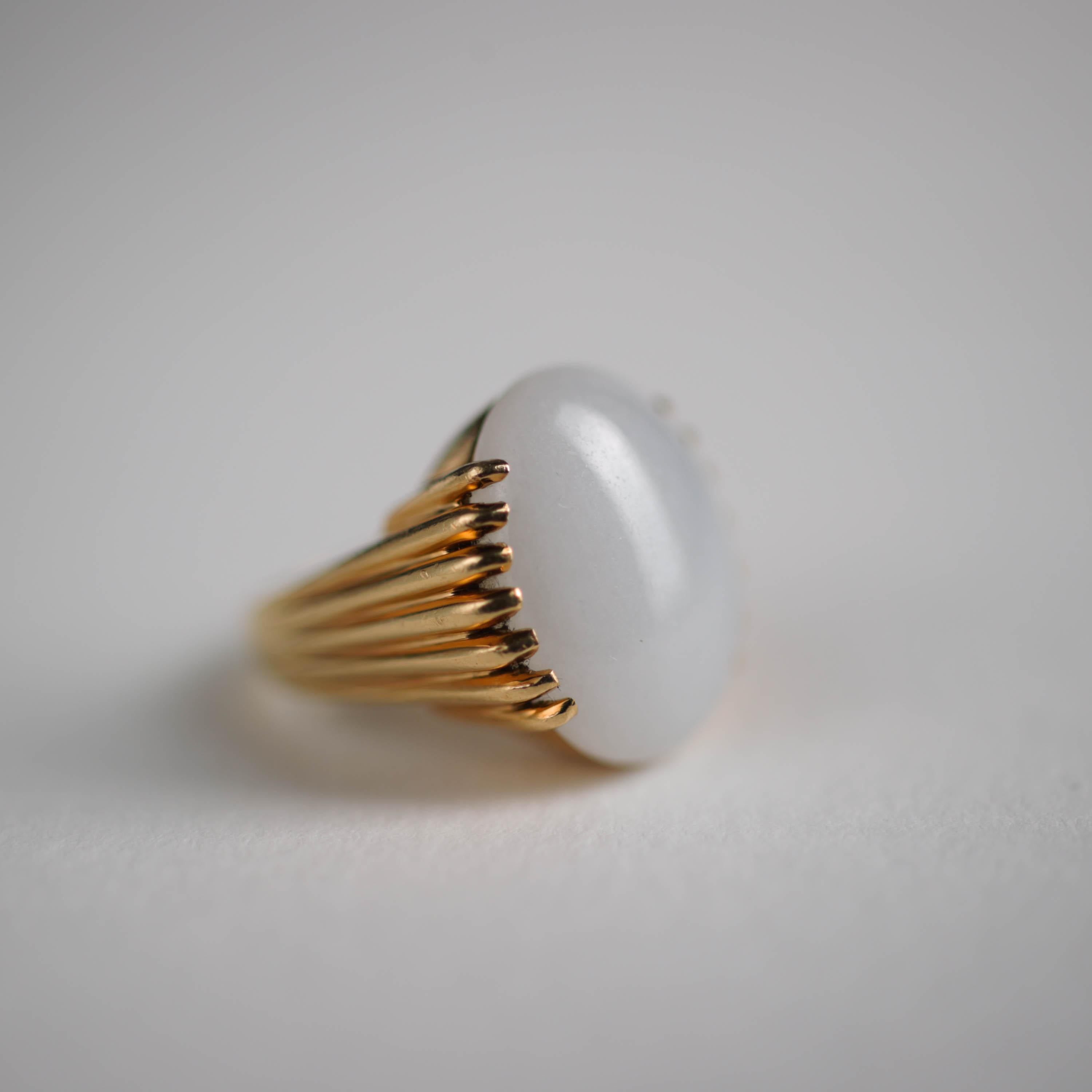Artisan Vintage Gump's White Jade Ring For Sale