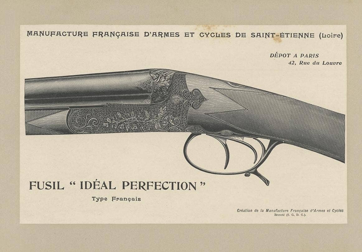 Vintage Gun Print of a Double Barreled Shotgun 'French Model' by Mahler, '1907'