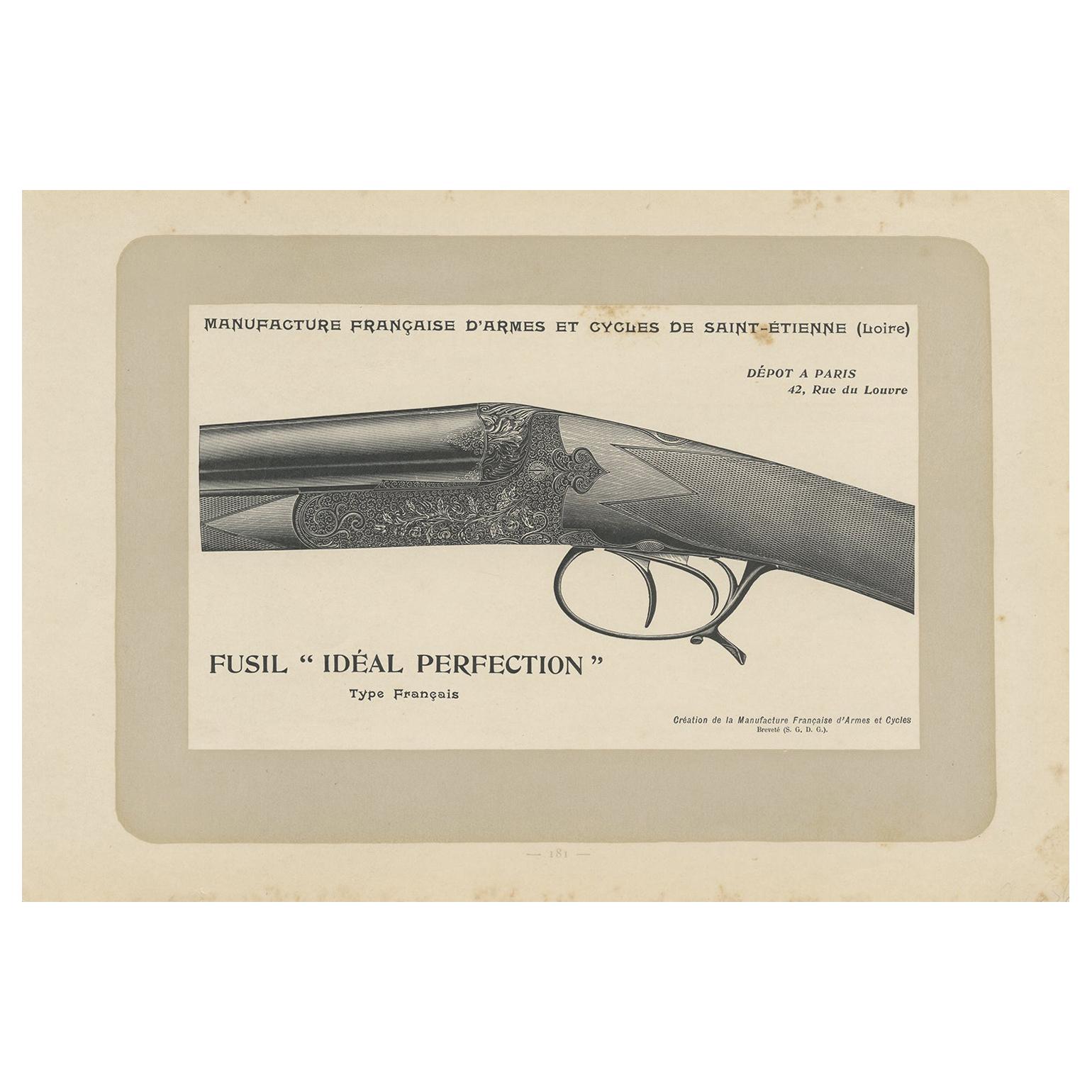 Vintage Gun Print of a Double Barreled Shotgun 'French Model' by Mahler, '1907' For Sale
