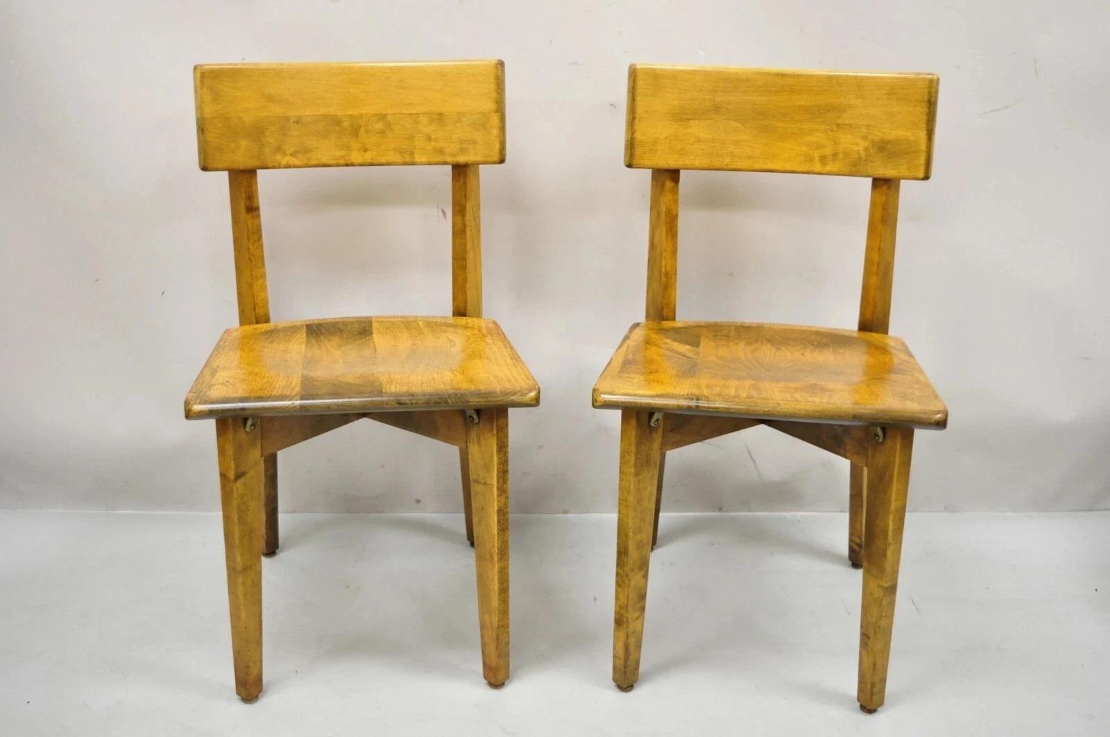 Please message us with your zip code to request a more reasonable domestic U.S shipping quote.

Vintage Gunlocke Mid Century Modern Maple Wood Side Chairs - a Pair. Listing includes (2) side chairs, solid wood frames, beautiful wood grain, original