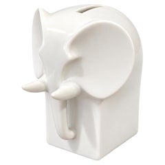 Vintage Gunnar Cyrén for Dansk White Porcelain Elephant Coin Bank, Japan