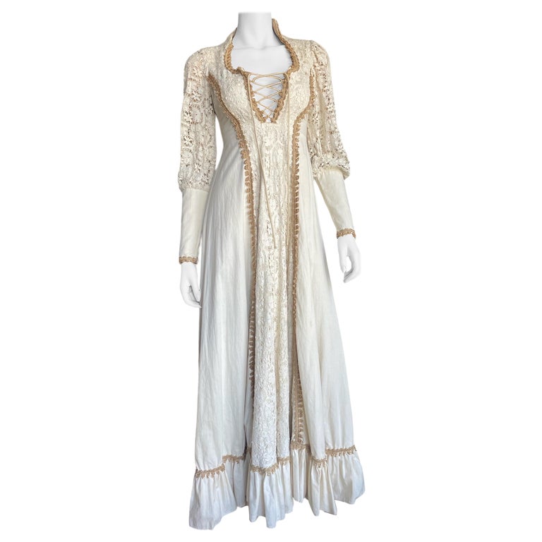 Vintage Gunne Sax Lace, Cotton, and Burlap Prarie Driess at 1stDibs