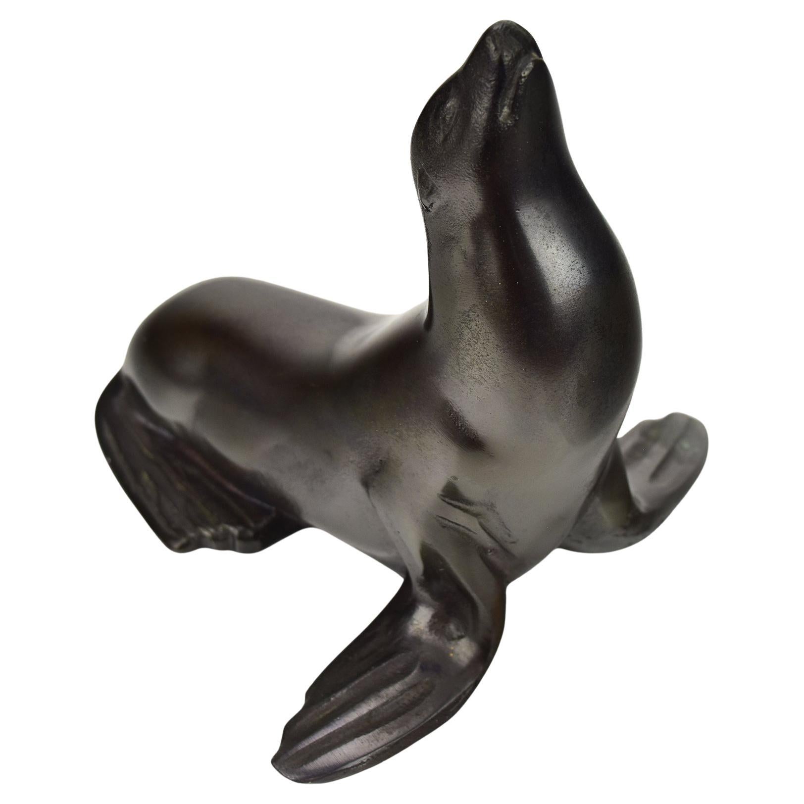 Vintage Gunzenhauser Sissach Cast Bronze Seal Figurine, Mid-Century Modern