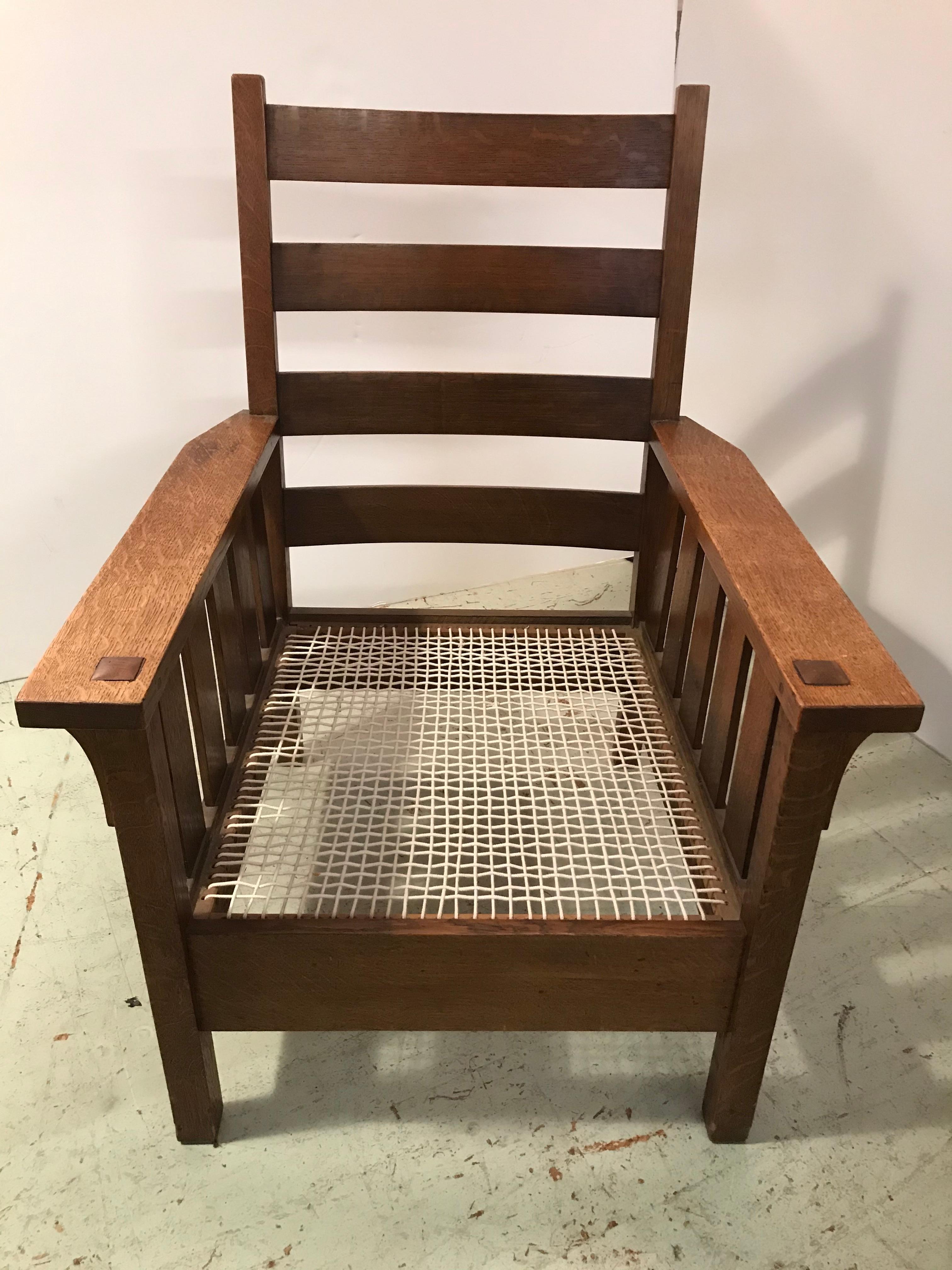 Hand-Crafted Vintage Gustav Stickley Morris Chair For Sale