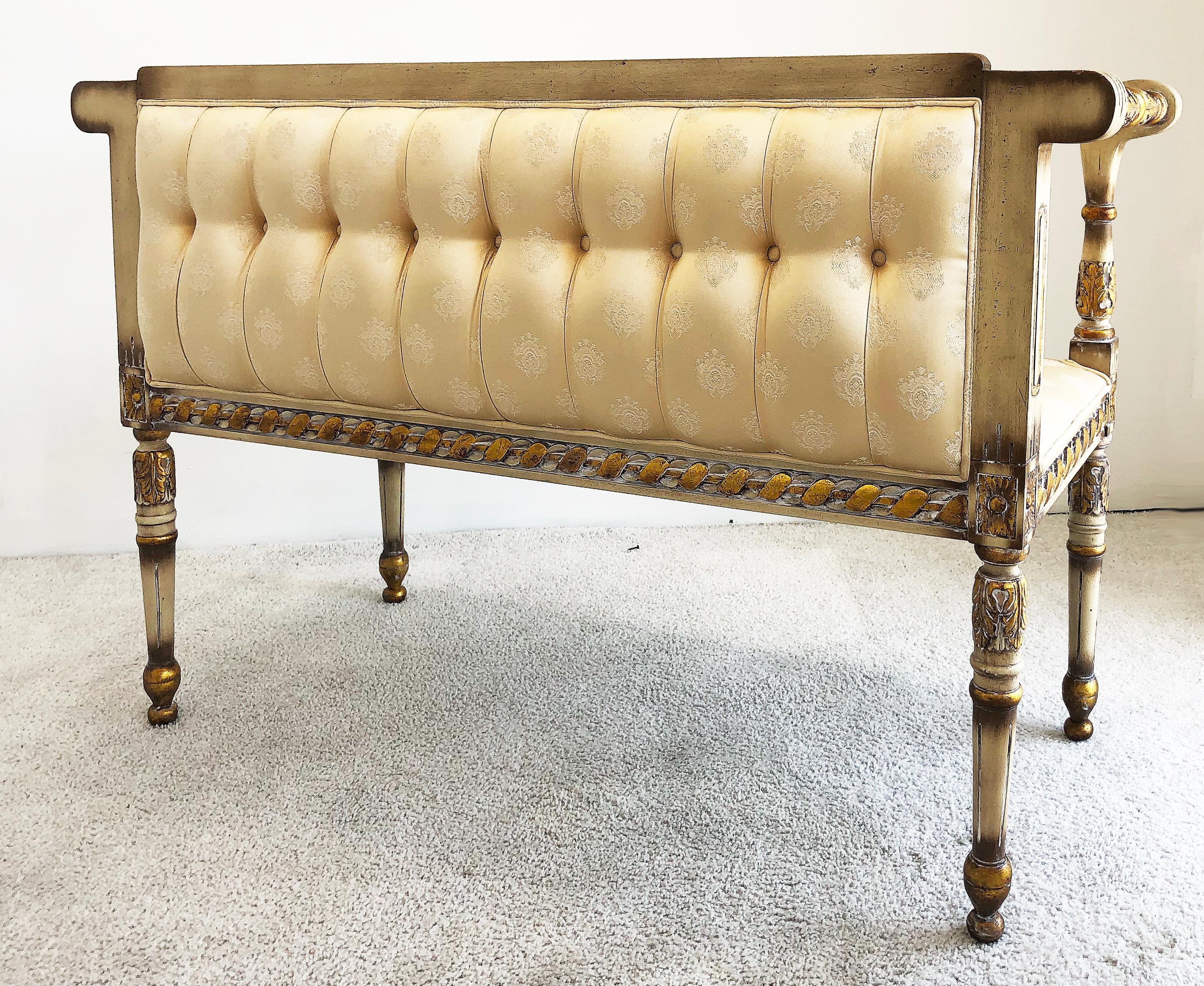 20th Century Vintage Gustavian Regency Style Upholstered Bench