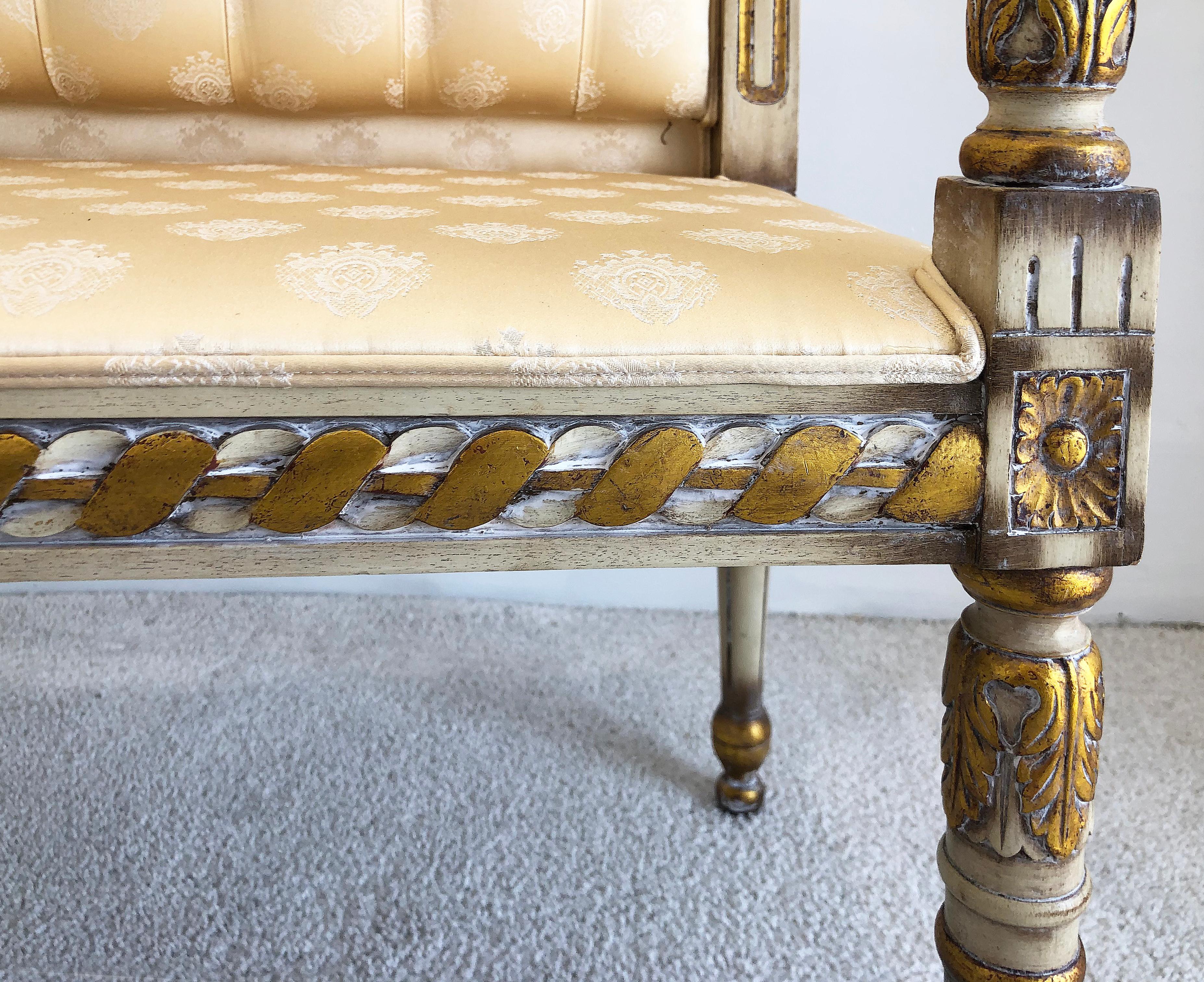 Silk Vintage Gustavian Regency Style Upholstered Bench