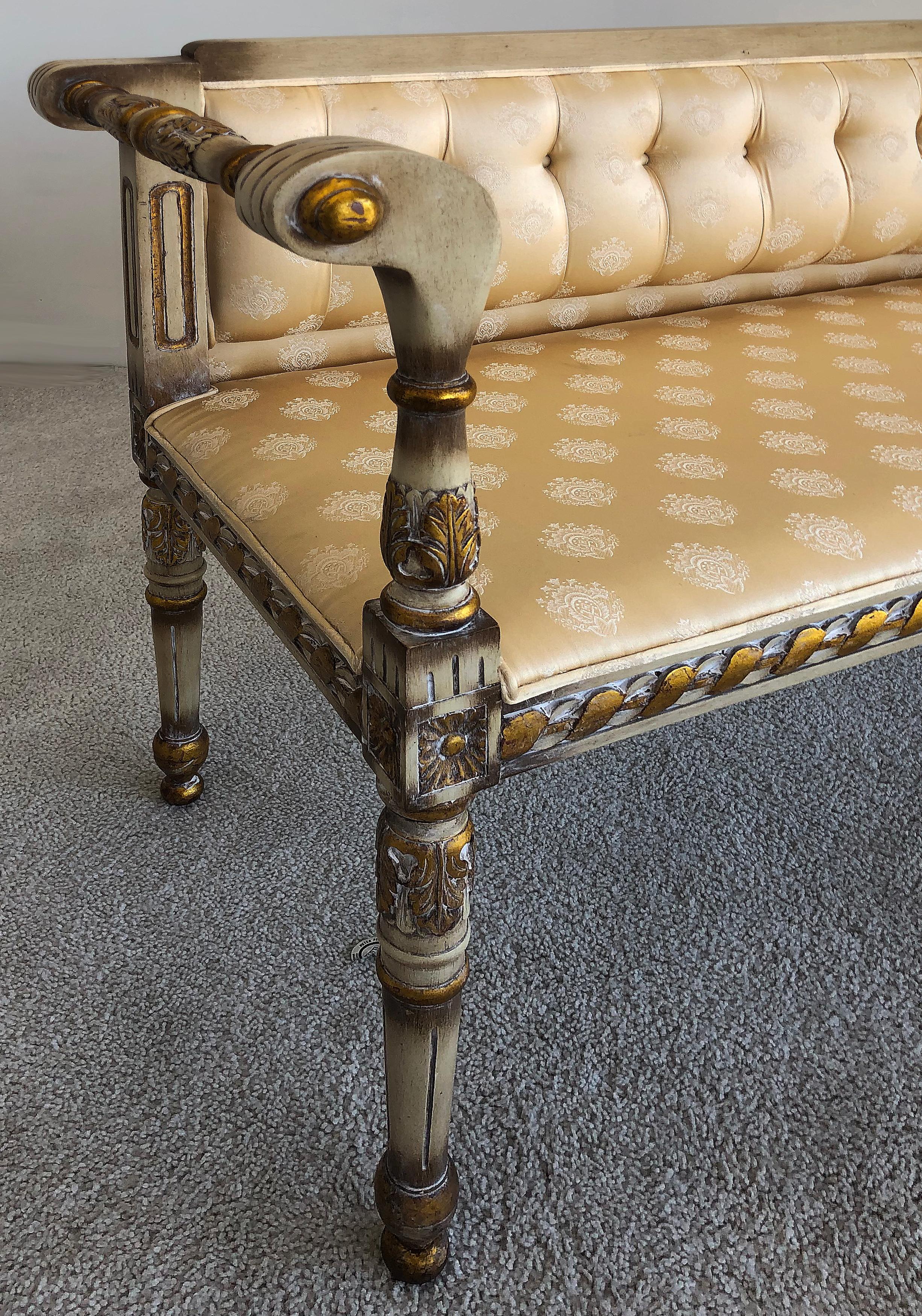 Vintage Gustavian Regency Style Upholstered Bench 1