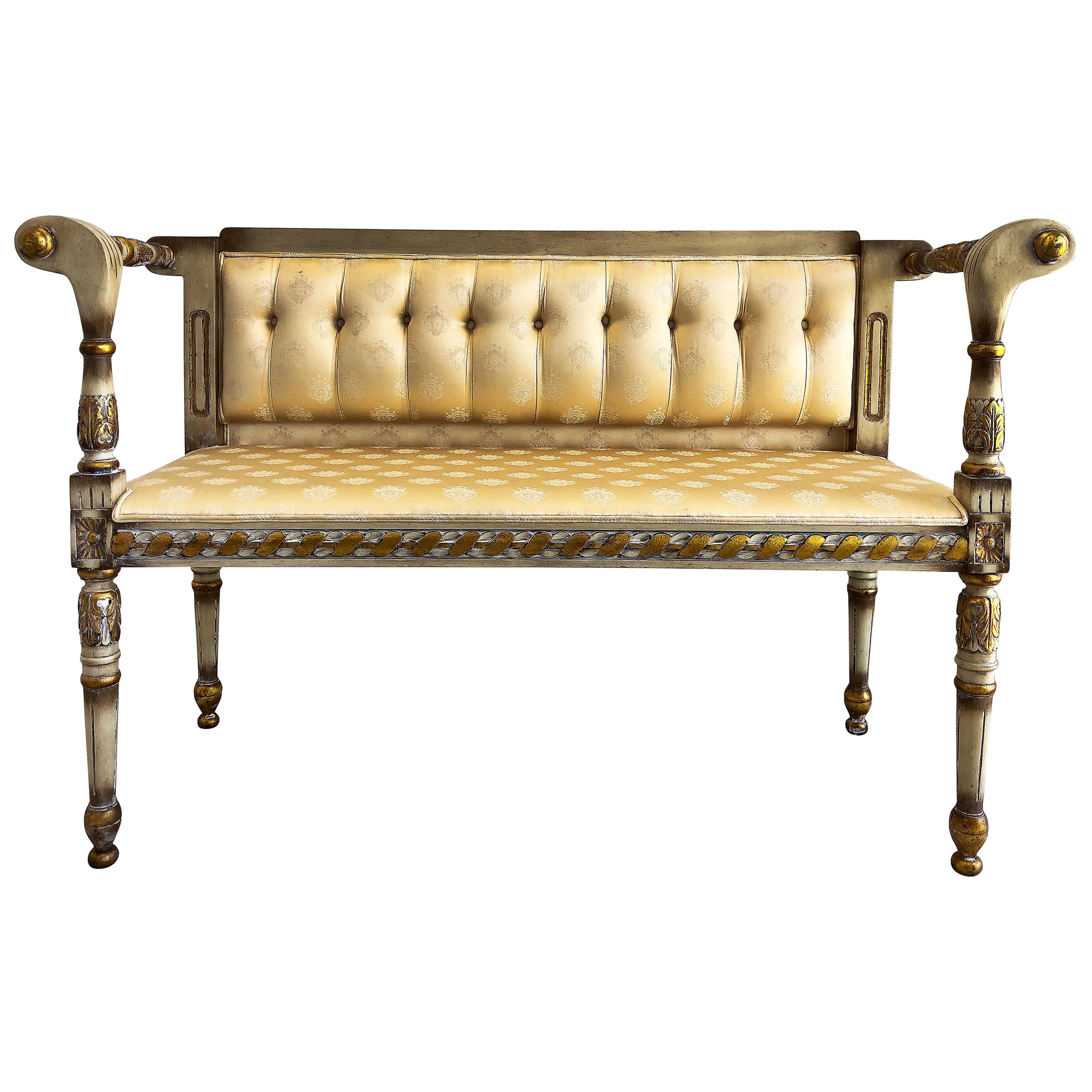 Vintage Gustavian Regency Style Upholstered Bench