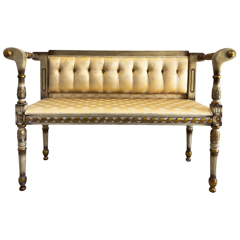 Vintage Gustavian Regency Style Upholstered Bench For Sale at 1stDibs