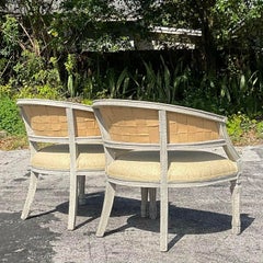 Vintage Gustavian Washed Barrel Chairs - a Pair