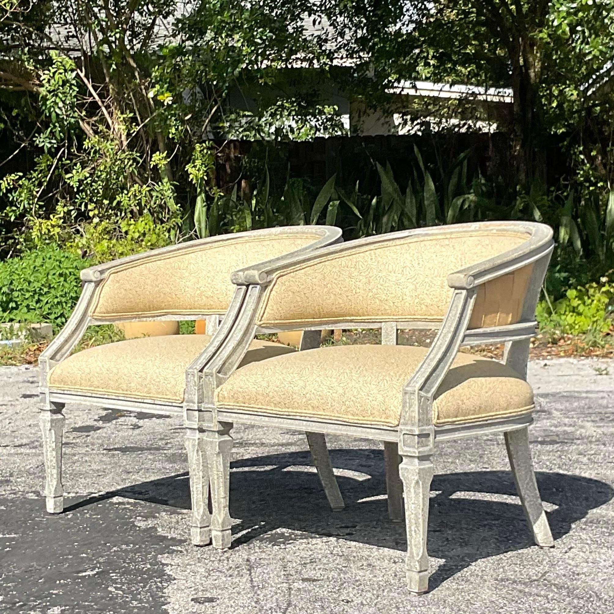 American Vintage Gustavian Washed Barrel Chairs - a Pair For Sale