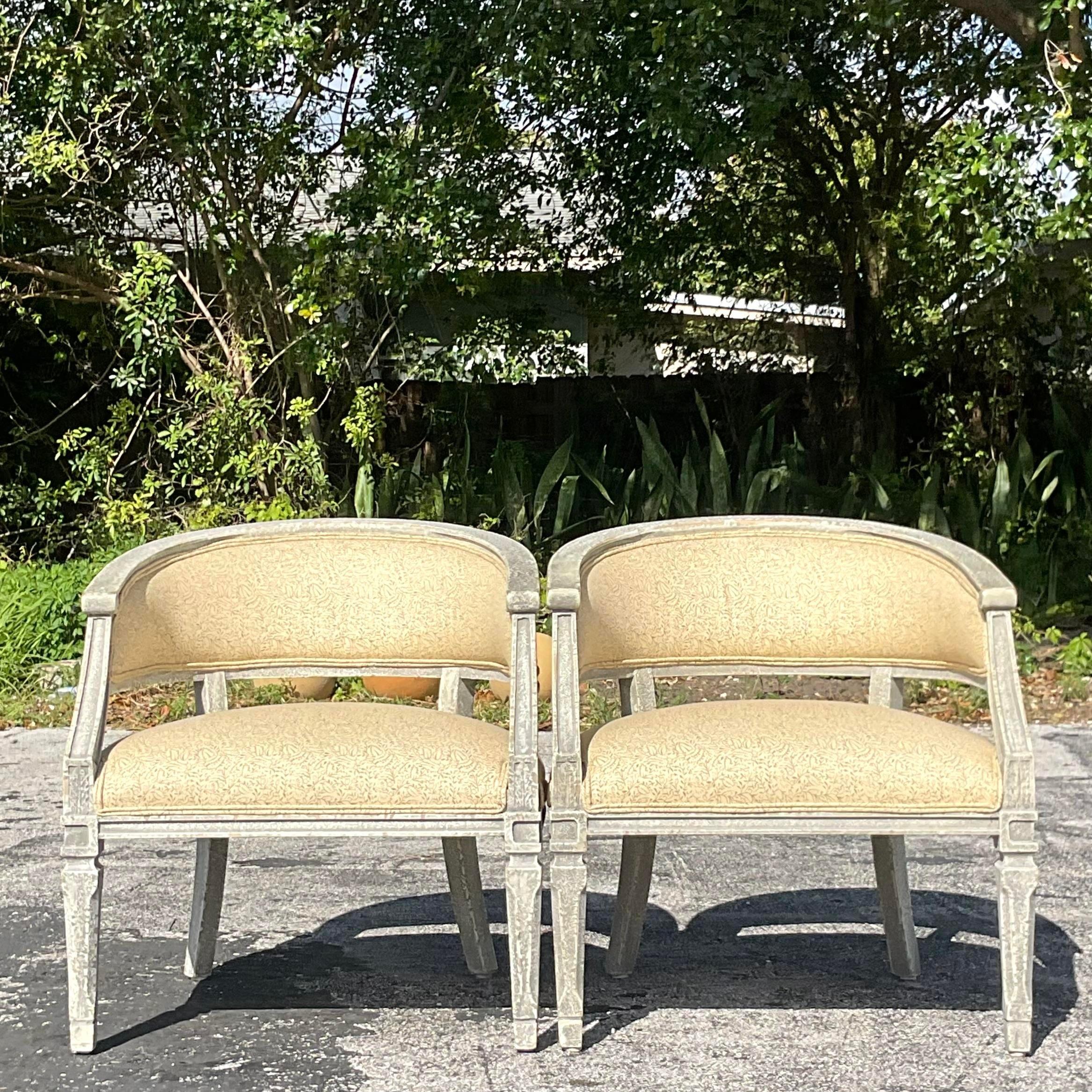 20th Century Vintage Gustavian Washed Barrel Chairs - a Pair For Sale
