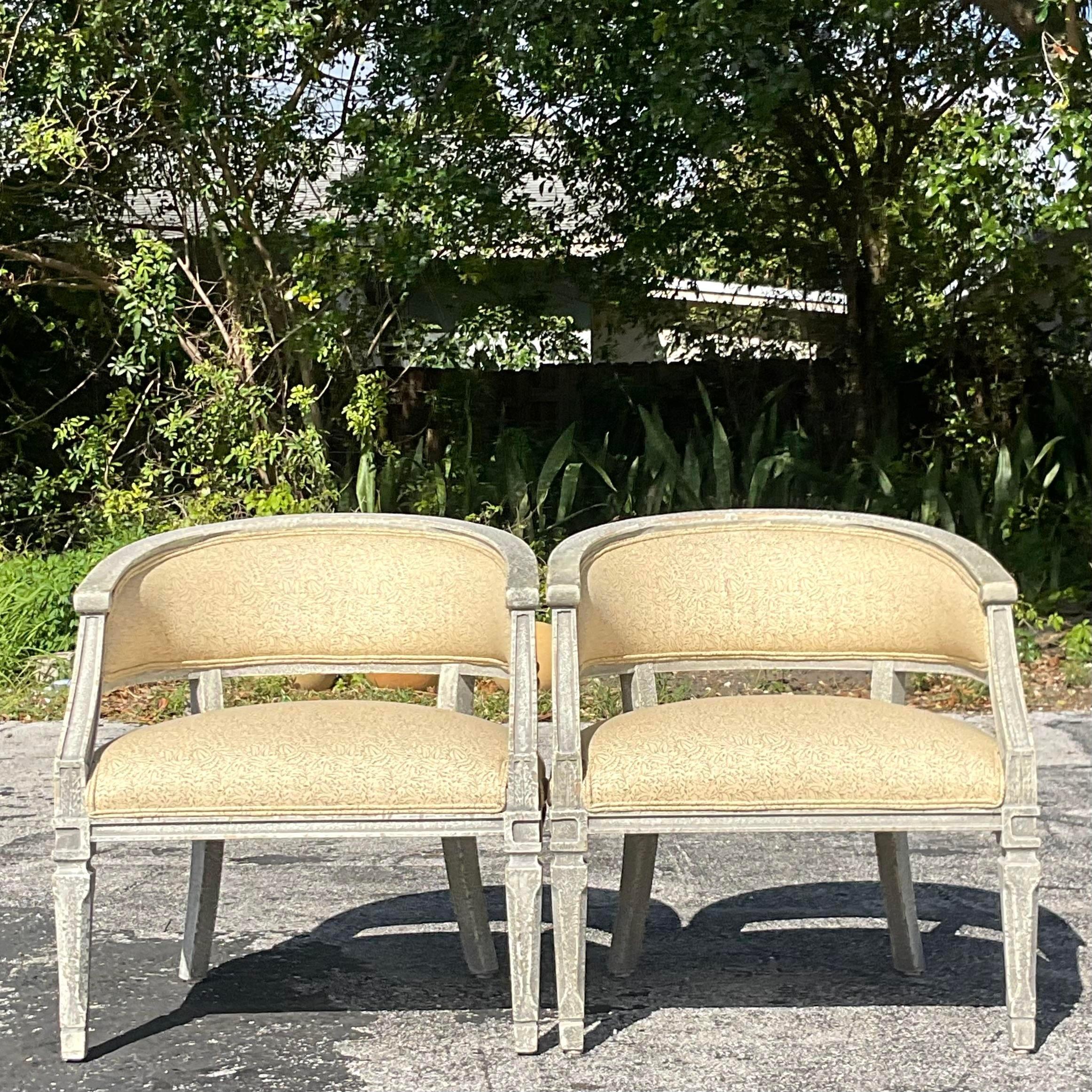 Upholstery Vintage Gustavian Washed Barrel Chairs - a Pair For Sale