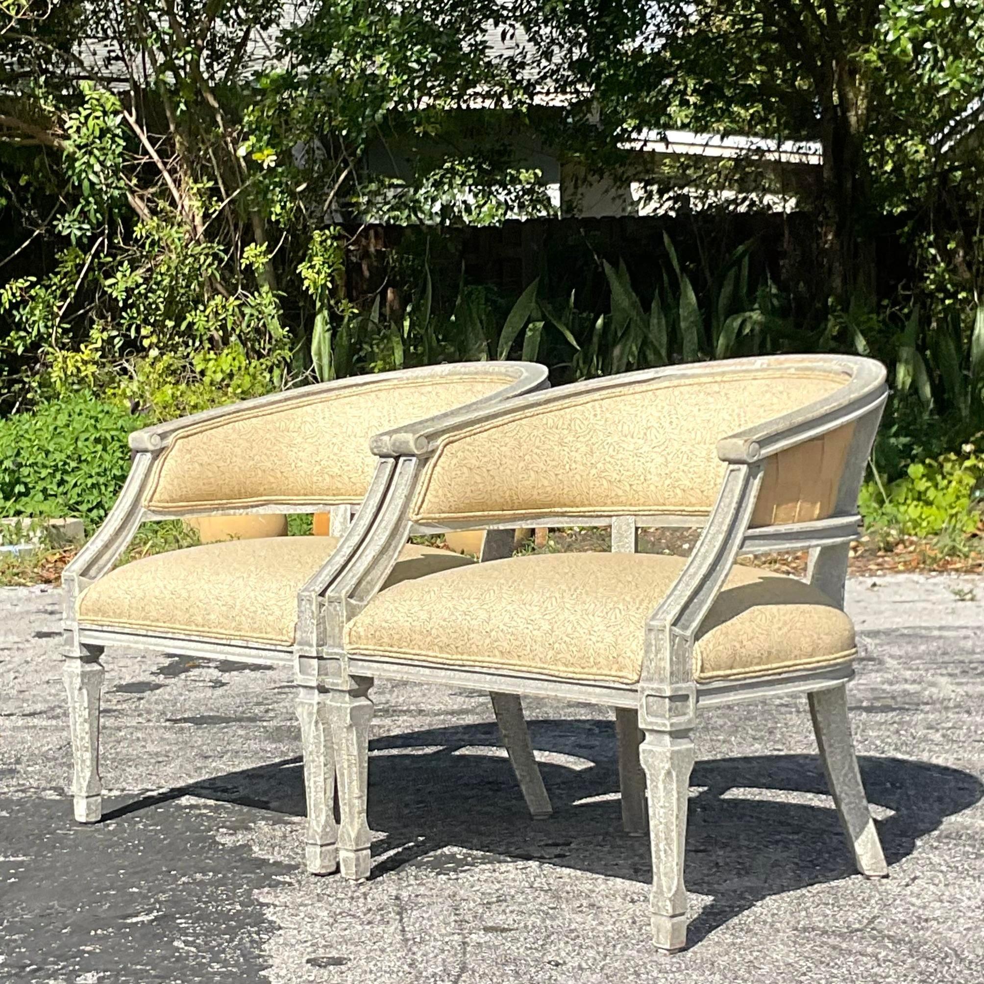Vintage Gustavian Washed Barrel Chairs - a Pair For Sale 1
