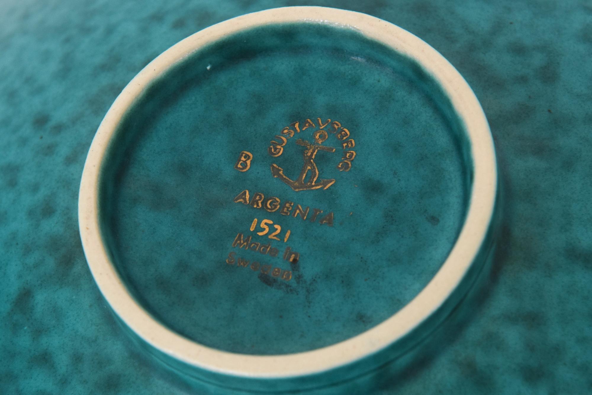 Bol vintage Gustavsberg Argenta en céramique vert turquoise en vente 3