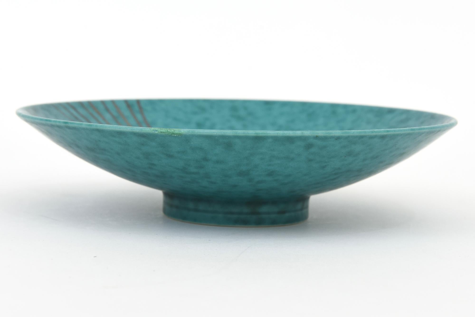 Mid-Century Modern Bol vintage Gustavsberg Argenta en céramique vert turquoise en vente